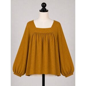 Universal Thread Mustard Yellow Square Neck Balloon Sleeve Textured Blouse Large